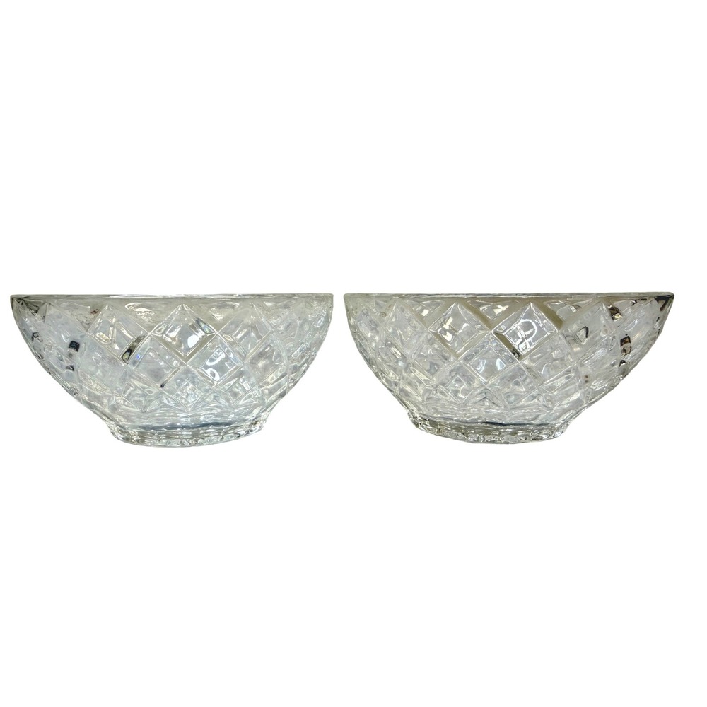 Set of 2 Shannon Godinger Small Crystal Bowls Diamond Pattern Starburst Base